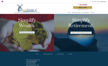 Ask Ernie V.: This is an ongoing project for a fiduciary financial planner in NY.   In order to avoid an automatic renewal, we quickly created a splash page, a contact form and a thank you page so that he could still capture leads while the rest of the site is under development.
