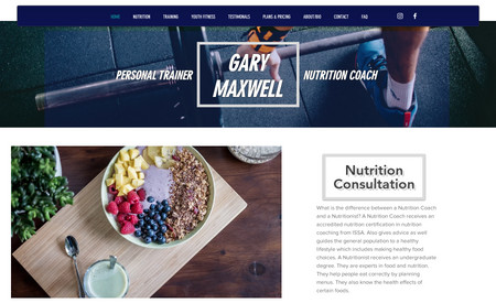 Gary Maxwell: Gary wanted a site that was easy for him to connect with and attract his fitness coaching clients but also easy for him as a self-proclaimed "luddite" on the back end. Therefore I designed a high-concept design with an added shell that looked like an e-commerce interface but instead linked to his email where he could process payments offline in a way he was comfortable with. 