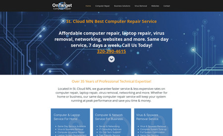 OnTarget ComputerRepair: Needed a informational website to promote their computer repair business. They wanted to list details about their services as well as the ability to provide easy navigation and contact forms.