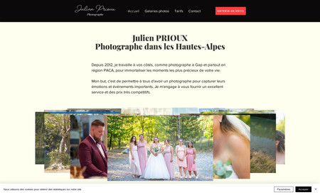 Julien Prioux: Conception d'un site Internet de photographe professionnel à Gap, dans les Hautes-Alpes, en France. Le site web a été construit pour pouvoir, à terme, disposer d'une boutique en ligne, pour que les clients commandent leurs photos directement (e-commerce). 