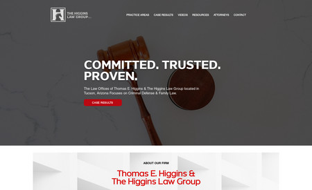Higgins Law Group: This website is for Higgins Law Offices in Tucson, Arizona. This website uses Wix Forms and Hover Containers. 