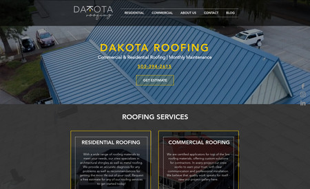 Dakota Roofing NW: Full website design and video creation. Regular maintenance includes landing page development and blog posts.