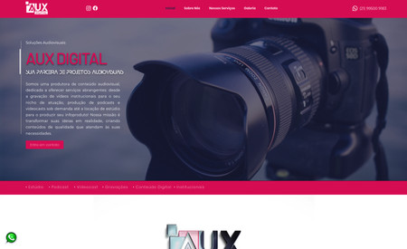 AUX Digital: Site corporativo de empresa de criação de conteúdos Podcast. Galerias, Institucional. Vídeos, Formulários personalizados. + SEO (sistema de Busca no Goggle)