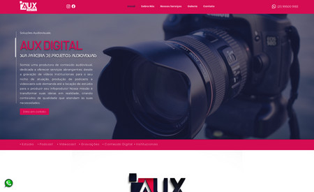 AUX Digital: Site corporativo de empresa de criação de conteúdos Podcast. Galerias, Institucional. Vídeos, Formulários personalizados. + SEO (sistema de Busca no Goggle)
