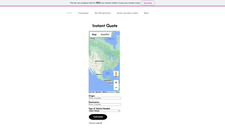 Wix custom quote calculator with Google maps: This custom quote calculator with Google Maps is a great tool that allows users to get accurate quotes for their trips from point A to B. It integrates two essential features - a custom quote calculator and Google Maps - to provide users with a seamless and intuitive experience.

The custom quote calculator enables users to input their origin, destination and type of vehicles. The calculator then uses these inputs to generate an accurate quote, providing users with a clear idea of how much they can expect to pay for the services they require.

With Google Maps integration, the calculator also takes into account the visual map. This feature allows for accurate pricing that takes into account the distance and location.

This Wix custom quote calculator with Google Maps is an excellent tool for anyone who needs accurate quotes for their services. Its intuitive interface and advanced features make it a valuable asset for businesses, contractors, and individuals who want to make informed decisions.