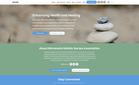 Holistic Nursing Association: Fully designed memberships and events platform for a holistic nurses community organization. It features social media integration, email marketing, paid memberships, blog, photo gallery, events and more!