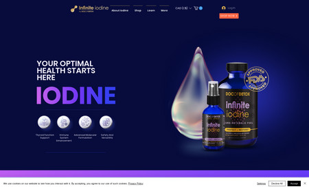 Infinite Iodine : The client needed a "landing" sales page for this product line.  I incorporated design by their internal team into this beautiful and easy to navigate e-commerce site and tied all back end systems to their drop shipper.