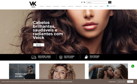 Veickcosmeticos: Criação e layout de e-commerce para a Veick Cosméticos, especializada em linha de shampoo, cremes e condicionadores para uso profissional em salões de beleza