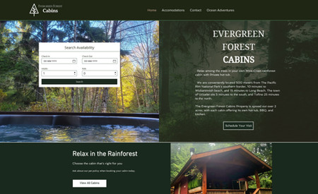 Evergreen Forest Cabins: Evergreen Forest Cabins was redesigned to help users check out directly on the website and eliminate the need for costly VRBOs.