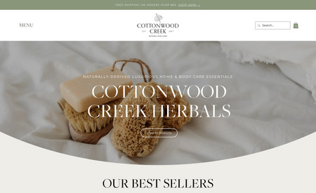 Cottonwood Creek: Cottonwood Creek Herbals is an online e-commerce store that specializes in all natural, organically cultivated self-care and home products, from candles, to body wash, and much more. Melodie and I completed an entire rebrand during phase one of working together in 2022, and in 2023, we launched phase two, which was her custom website designed in Wix. Her old website was built on WordPress, wasn't user friendly, and didn't reflect the incredible quality of her high-end products. She's now able to utilize all of Wix's e-commerce tools, analytics, and so much more. Her new website has significantly increased her sales and customer engagement.