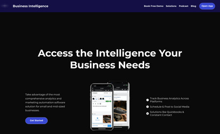 Business Intelligence: An Editor X, SaaS landing page for our in-house analytics software.