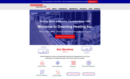 Downing Heating Inc: HVAC company focused on limited text with an emphasis on images to relay the type of work that they do.