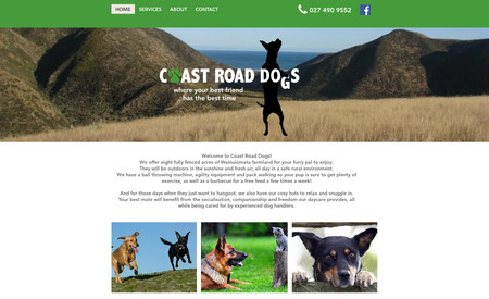 Coast Road Dogs: For this site I designed the logo and the brand, it is an older site but gives the owner a web presence, they have a connected facebook page with the same images and logos