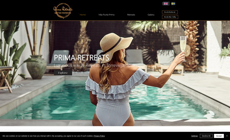 Primaretreats: Multilingual WIX Hotels site. Rent the villa and book events using WIX Events.