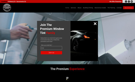 Premium Window Tint: This high end tint shop in California had us come in and redo their existing Wix site and turn it into something that was truly standout compared to the other shops in the area with its sleek black design. 