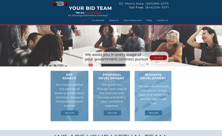 Your Bid Team: This website was designed to showcase the client's services offered to business clients, and also give them a way to sell one-time and subscription services directly from their website.