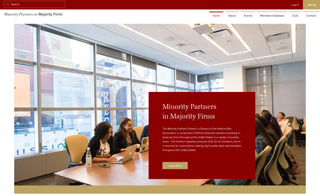 Minority Partners: In addition to creating the client's entire brand identity, including website, logo, a custom newsletter, we created a custom database solution.  We leveraged dynamic pages, datasets, and custom code to create a database for this organization that allows members to edit custom profile pages, access members-only pages, and upload custom content.  Furthermore, we connected the database to a search feature that allows viewers to search for members view location, practice area, and name.