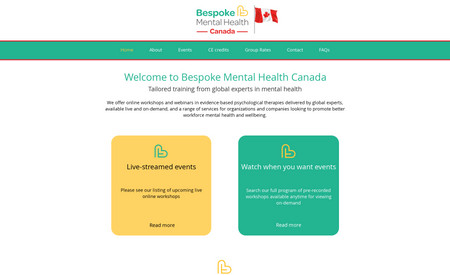 BMH Canada: Bespoke Mental Health wanted to expand their services to offer a Canadian experience. Welsh Valley Web rebuilt their site and adjusted it to match their new market.