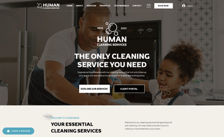 Advanced Website - Human Cleaning Services: This is a great example of a more advanced website that integrates an informative booking system and plenty of information and imagery for to motivate visitors to book services.  The client was able to improve their business processes by utilizing the plethora of business tools offered by Wix.