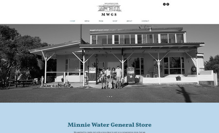 Minnie Water General Store: Minnie water General Store wanted a cool, chilled coastal vibe website that features their main food menu and weekend pizza menu. Along with hosting an online store for their merchandise. 