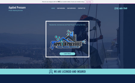 Applied Pressure: Applied Pressure Power Washing Services provides power washing to residential, commercial, and fleet consumers. We designed their website with their darker color scheme and highlighted elements with the bright blue. We also added movement to their site with a scrolling header photo and the water drops in the contact section.