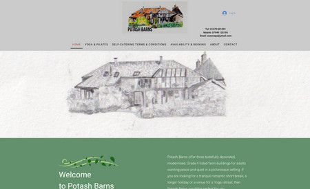 Potash Barns: Created clients logo by painting it in watercolour and designing the site around the colours. Client has Suffolk barns for holiday rental and Yoga Retreats. I kept a calm and earthy look and feel to the site which complimented the organic watercolour logo that I created