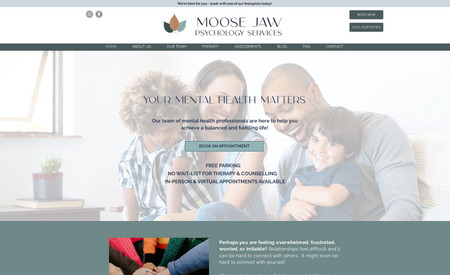 Moose Jaw Psychology: We designed their branding and website redesign. This client also gets ongoing digital marketing support with blogging, email marketing and SEO.
