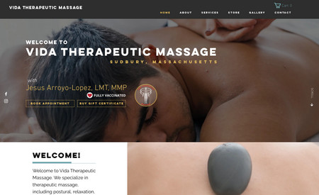vidatherapeutic: Web site for a therapeutic massage therapist, featuring mobile and on-site services, therapist bio, contact and location, and an on-line shop offering packages for 3, 5 and 7 massages and gift cards.