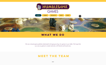Humbledink Games: A website that promotes a board game company.
