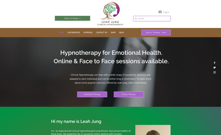 Leah Jung Clinical Hypnotherapist: Leah Jung, a well-established hypnotherapist, required a modern website that would accurately represent her business and showcase her expertise in the field. My research showed that most hypnotherapist websites lacked creativity, interactivity, and were often unappealing to potential clients. Therefore, I saw an opportunity to create a website that would set Leah apart from her competitors by being better structured, visually appealing, and user-friendly.

I am pleased to report that Leah Jung's new website not only meets but exceeds all expectations. The website is stunning, highly functional, and interactive, providing a seamless user experience on both desktop and mobile devices.

With the Wix booking App integrated into the website, Leah can offer online therapy sessions to clients worldwide. Her personal calendar is synchronized with the booking calendar on the website, giving her full control over all appointments.

Additionally, the website also allows Leah to sell downloadable self-hypnosis audios to clients. Online payments are accepted, and social media integration, a contact form, and SEO optimization are also included.

I am proud to have developed this website from scratch, from concept to launch.