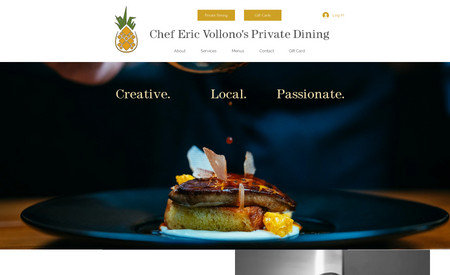 Chef Eric Vollono: Elegant and sleek catering website for a personal chef in Colorado. This client needed a redesign to enhance the look and navigation from their old website. We added custom solutions to display their menu and services, and made getting in touch and booking a service easy and streamlined. 
