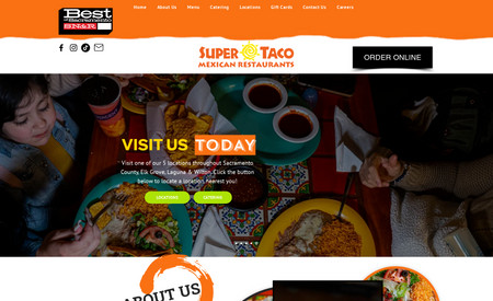 Super Taco: Multiple pages, pay online options, custom graphics, pro photography, seo structure, written word content...
