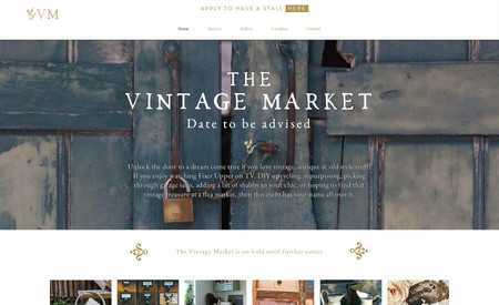 Vintage Market: Event showcase website with simple classic lines and rich imagery to provide information for event attendees and a custom booking form for vendors.  