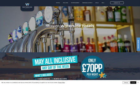 Waterside Hotels: Website & Branding design for a new chain of hotels. The site needed to integrate an external booking system as well as promoting new offers and events. 