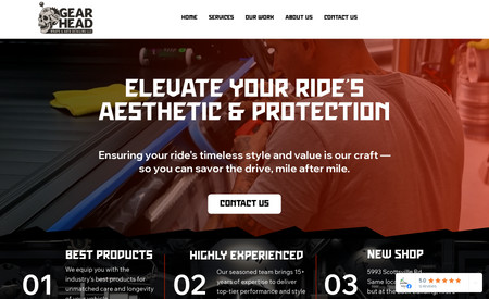 Gear Head Automotive: Elev8 Creative Media is proud to present the sleek and engaging website we developed for Gear Head Automotive, a leading automotive detailing and custom wrap service. Our collaboration focused on creating an online platform that showcases Gear Head Automotive's exceptional skills in transforming vehicles with meticulous detailing and eye-catching wraps. The website features a modern, automotive-themed design, detailed information on their services, and a gallery showcasing their impressive work. By implementing effective SEO strategies, we've positioned Gear Head Automotive to attract more customers and establish itself as a top choice for automotive enthusiasts seeking high-quality detailing and custom wraps.

