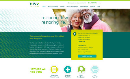 Vive Vascular: Healthcare site for a new vascular surgery practice in Columbus, Ohio.