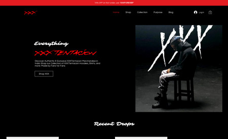 XXXTentacion Shop: Website for Ecommerce brand in India focusing on Niche Fan group of XXXTentacion