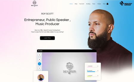 Roy Scott: This site features:
-Detailed background of CEO Roy Scott
-Motion backgrounds
-Custom Logo
-Custom Logo Reveal
-Ecommerce
-Drop-Shipping integration
-Merch design
& much more