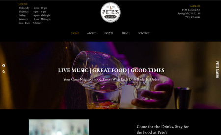 Pete's Tavern: Website Design with Restaurant Menu Setup.
Event Calendar Setup