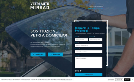 Vetri Auto Mirsad: Studio e realizzazione Landing Page per vendita locale di prodotti + dominio web + noleggio dello spazio web + email aziendale e studio della SEO.