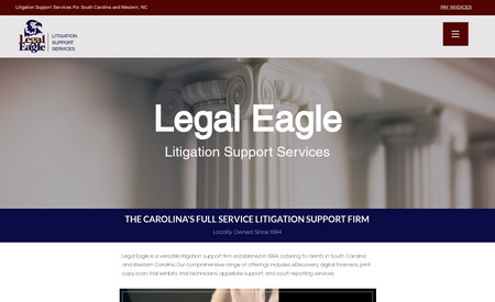 Legal Eagle: Redesigned website in strips and columns and completed offline SEO programming.

Client now ranks on Google's first page throughout South Carolina for top keywords