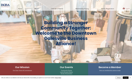 DGBA: Created a visually stunning website highlighting the local businesses in Galesville, WI.  Implemented members area to allow for easily sharing meeting details and supporting this local non-profit organization. 