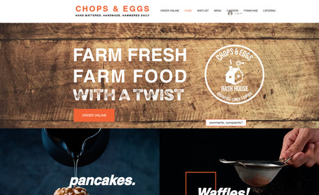Chops & Eggs: [Entire Site]

branding · interior restaurant design ·  franchise setup  · franchise website + infrastructure + legal  · menus  · digital display boards  · food photography · custom table placement mats  · table tents · interior signage  · video production  · brand marks · domain[s] · corporate emails · site theme · favicon · font selection · mottos & slogans · taglines · content · testimonials · social media branding and marketing for parent company and franchises · social media advertisements · again so much more and not enough characters