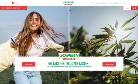 GoGreen Cannabis Co.: Website, Branding, Labels, Packaging, 3D Product Models, federally compliant Hemp CBD eCommerce website, Wholesale Store, Software Integrations, Website SEO.