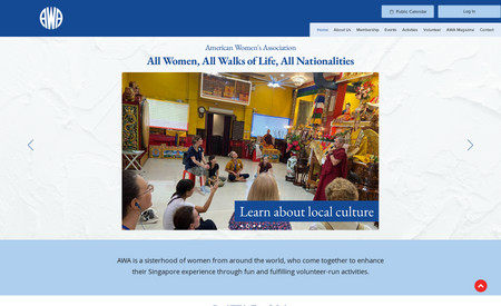 AWA Singapore: AWA Singapore is a membership community organization catering to women in Singapore of all nationalities, especially women and their families moving to Singapore for short-term work assignments (expats). AWA Singapore organizes various events for recreation, education, and general support for relocated families. Their website serves as a focal point for all event promotion, registration, and payment transactions (where applicable).

The current site was created almost 10 years ago and was based on the ASP.NET framework. AWA Singapore made a large initial investment to create the custom site as well as a large recurring annual cost to maintain and operate the site. With the advent of modern Content Management Systems (CMS), the organization embarked on a project to migrate their current site to a CMS that not only matched all of their current site functionality but also delivered this functionality for a much smaller ongoing investment. They chose the Wix platform based on the recommendation of a member with some prior experience with the platform.

The initial challenge for this project was to first understand all current business processes associated with their current website and to then map those processes to “off the shelf” functionality of the Wix platform. Where possible, processes that had been highly customized over time were standardized, thus allowing more processes to be mapped to standard Wix functions. Where a Wix process could not be identified, workarounds were put in place.

Having mapped all current processes to a standard Wix function, we then created a simple Brand Board based on their current site branding, supplementing it with typography options which were not available with the prior web framework. Next, we created data-driven pages for each section of the prior website, enabling organization staff to maintain the site content from Wix Collections (databases) without requiring the editing of site pages in the Editor. With all organization staff being volunteers, except for the General Manager – our Client, it was critical to create a website where long-term content management was easy and efficient.