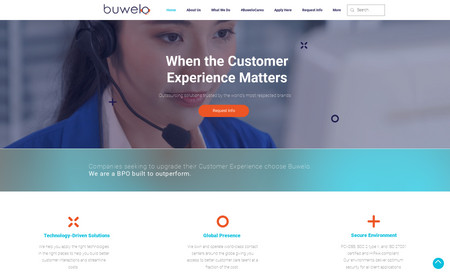 Buwelo: Introducing a top-of-the-line website for call center services, designed and developed specifically to meet the needs of modern businesses. Our client wanted a website that would convey their expertise in providing high-quality call center solutions to businesses of all sizes, and that's exactly what we delivered.

Our website boasts a modern and professional design, with a focus on user experience and accessibility. It features a responsive layout that adapts seamlessly to all screen sizes, ensuring that visitors can access the site and its content from anywhere, at any time.

The website is optimized for search engines, with carefully crafted content that includes keywords such as call center services, inbound and outbound call center, customer support, tech support, telemarketing, and many more. This means that our client's website will be easily discoverable by potential customers searching for call center services online.

The website also includes clear and concise information about the services offered. We have also incorporated several user-friendly contact forms on the website.

Our client's new website for call center services is an excellent representation of their brand and capabilities. With its modern design, optimized content, and user-friendly features, we are confident that it will attract and convert new customers for our client.
