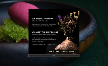 H4C par Dany Bolduc: A fine dining restaurant located in Montreal.  8590 Group completed the creation, design, SEO, mobile function, e-store, photography, graphic design, social strategy, advertising, content and multi language functions.