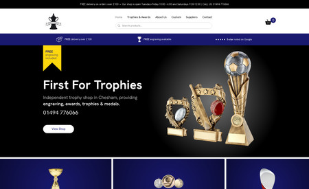 First For Trophies eCommerce: First For Trophies, a family-run business based in the UK that makes custom sports trophies and awards for customers, were looking to revamp their online presence. Max Web Design stepped up with an all-new eCommerce solution for the client, and since launching, they have seen excellent results from online sales!