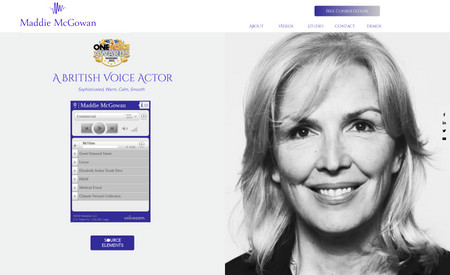Maddie: This client needed a redesign and content added to her site. We also redesigned her logo and implemented the new identity throughout her website. We were able to showcase her work in voiceover acting in a way that is clean and simple, which met all her needs.  