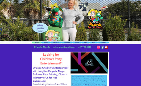 Jacki Manna Ventiloquist: This is a fun site!  Lots of pops of color for a children's entertainer. It utilizes videos and lots of motion.  Check it out!